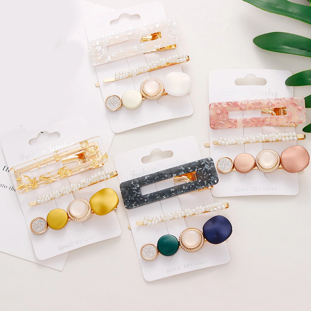 2-3 шт./компл. жемчужные ацетатные геометрические заколки для волос женщин девочек