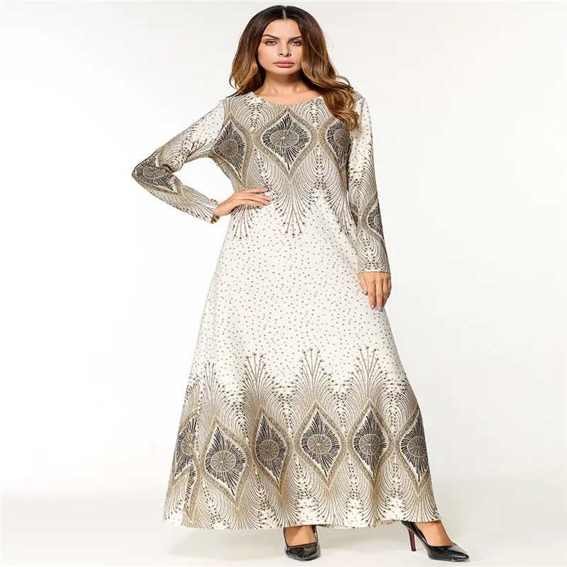 Дубай мусульманских женщин платье с печатным рисунком и длинным рукавом