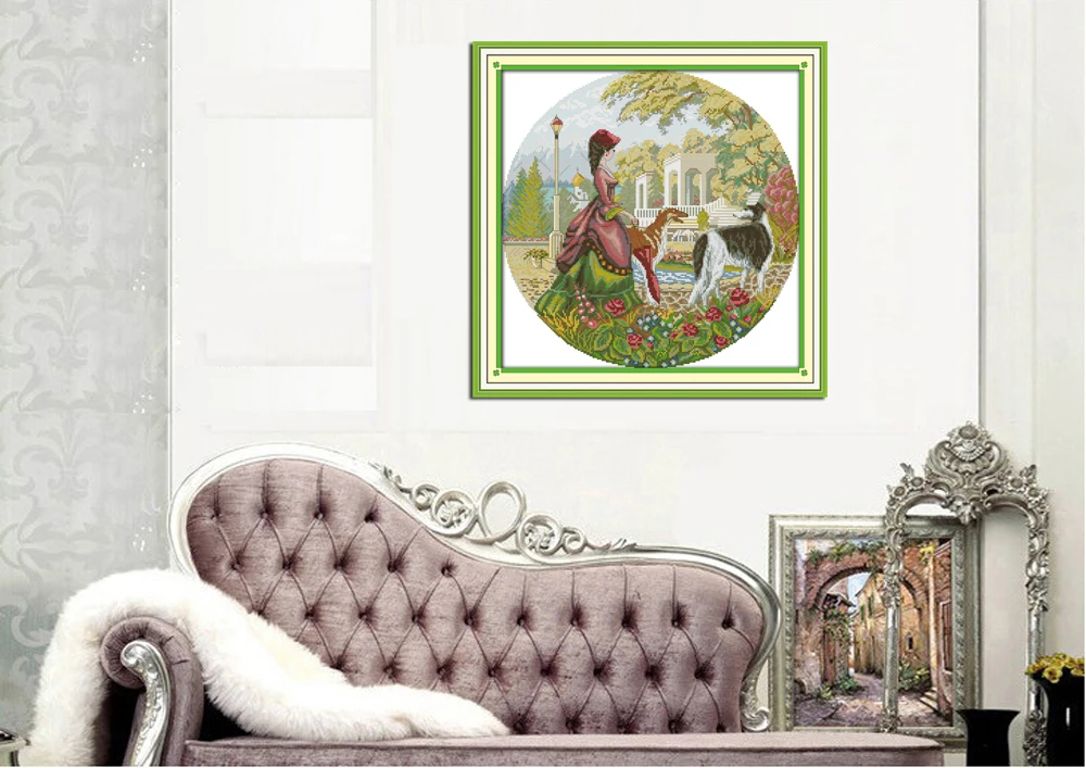 Joy Sunday Lady and Dog Counted Cross Stitch 14CT Sets Wholesale Cartoon Cross-stitch Kits Embroidery Needlework | Дом и сад