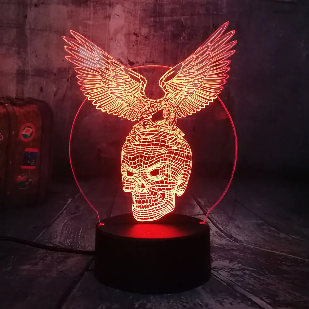 Крутая Новинка череп орел Крылья 3D светодиодный Ночник светильник RGB 7 цветов