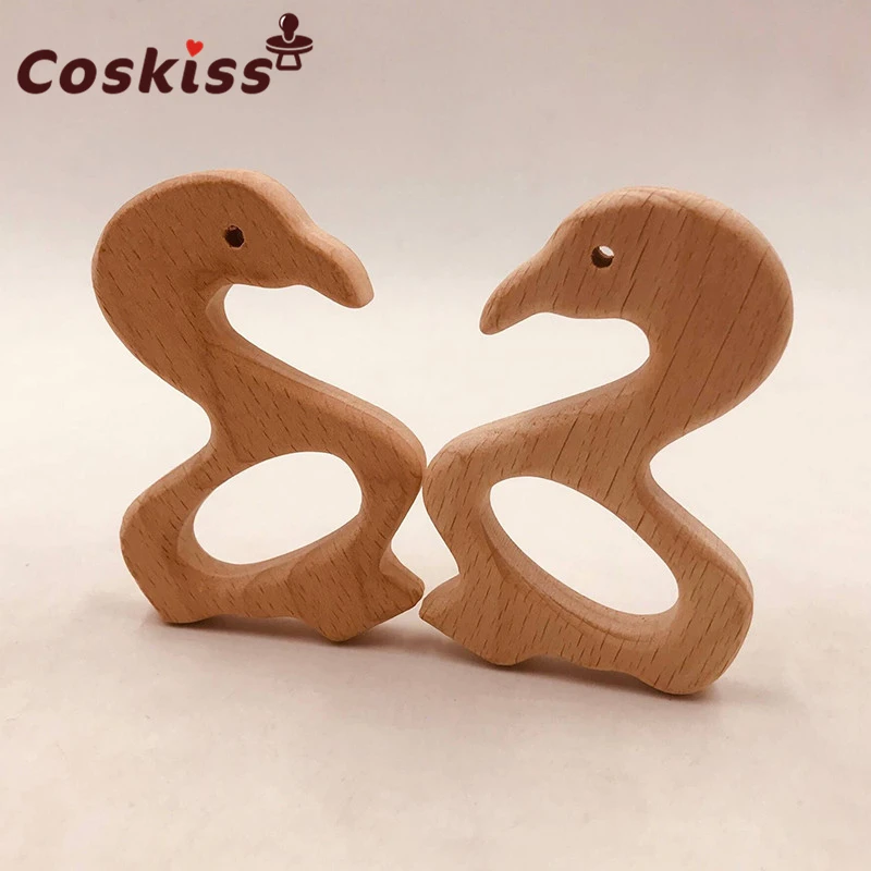 Mordedor org&aacute;nico para beb&eacute;, producto de madera de haya, Cisne, personalizado, colgante, respetuoso con el medio ambiente, seguro, juguetes para morder-2