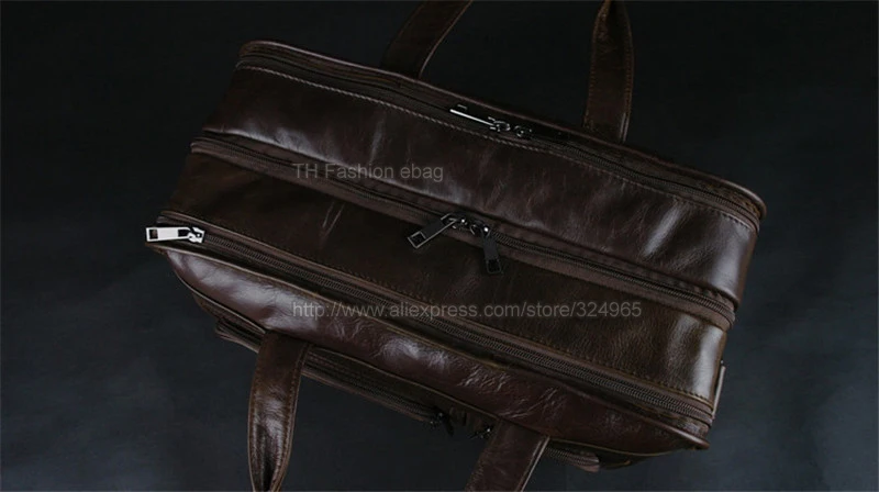 Luxury Genuine Leather Men's Briefcase Business Bag Leather Laptop bag 15.4