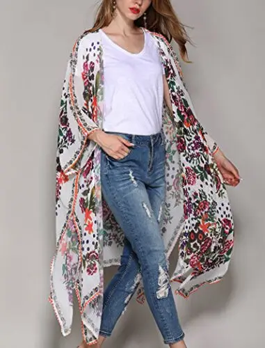 Женские блузки с цветочным принтом свободная шаль кимоно кардиган длинный топ