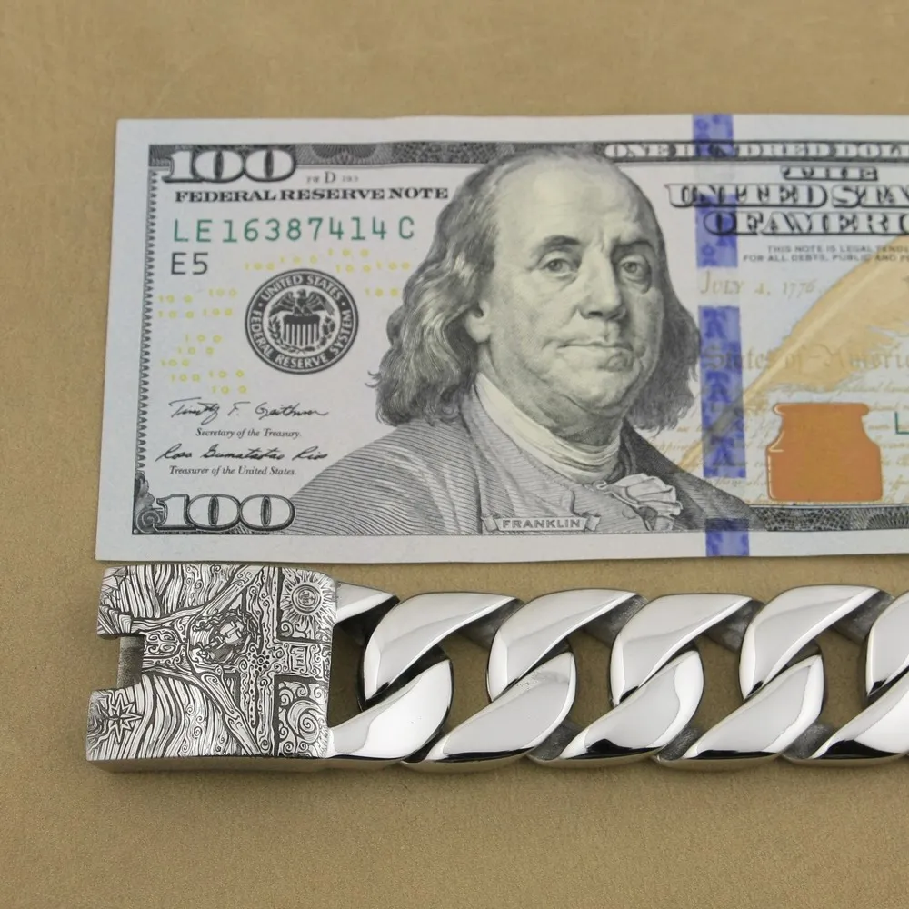 Deep Engraved Stainless Steel Jesus Crucifix Cross Mens Biker Bracelet 5D201A|Цепочки и браслеты| |