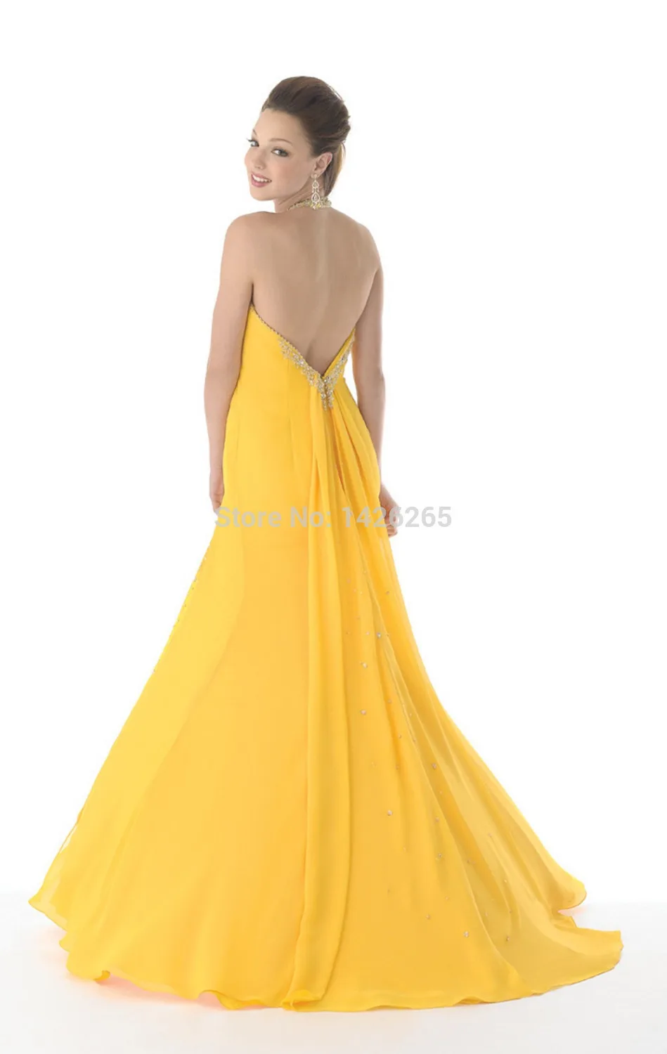 Yellow Long Dress Party Evening Elegant Vestidos De Fiesta Gowns Prom 2014 New Fashion | Свадьбы и торжества