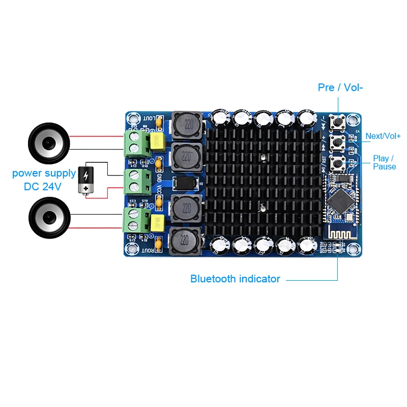 Цифровой усилитель AIYIMA TDA7498 класса D высокая мощность Bluetooth плата 100 Вт + аудио DC12
