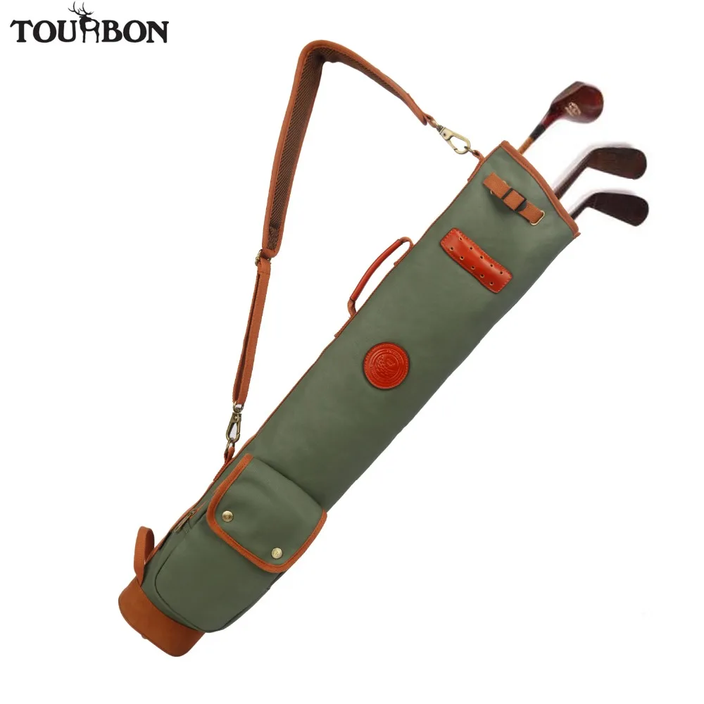 

Tourbon Outdoor Vintage Golf Bag Clubs Carrier Pencil Style Waxed Canvas & Leather Fleece Padded Golf Cover Travel Case 90CM