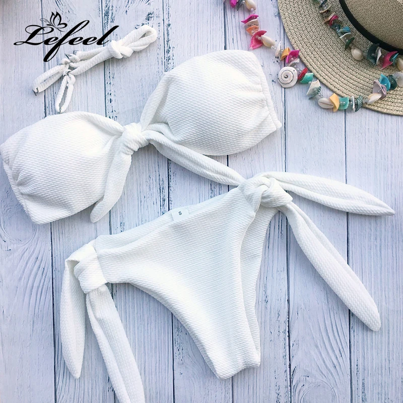Lefeel 2018 Sexy Bikinis Solid Print Swimwear Brazilian Thong Swimsuit Bikini Set Hot Sale Bathing Suit Low Waist Biquini |