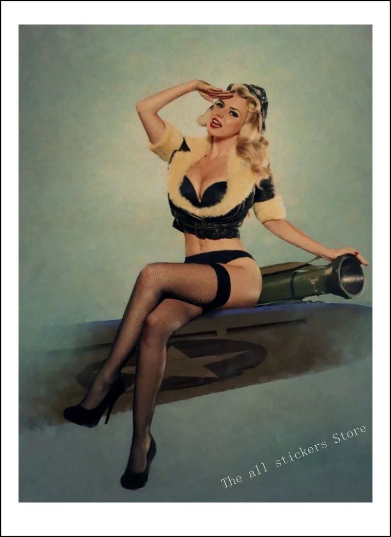 Вторая мировая война PINUP девушки классический ретро крафт-бумага плакат сексуальная девушка декоративная живопись военный Бар Кафе Декор для дома комнаты/809