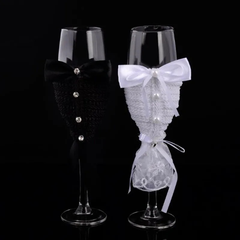 1 pair cup Черные и белые свадебные бокалы, бокалы для шампанского, набор ножей для торта, Свадебный декор, свадебные сувениры - Цвет: 1 pair cup