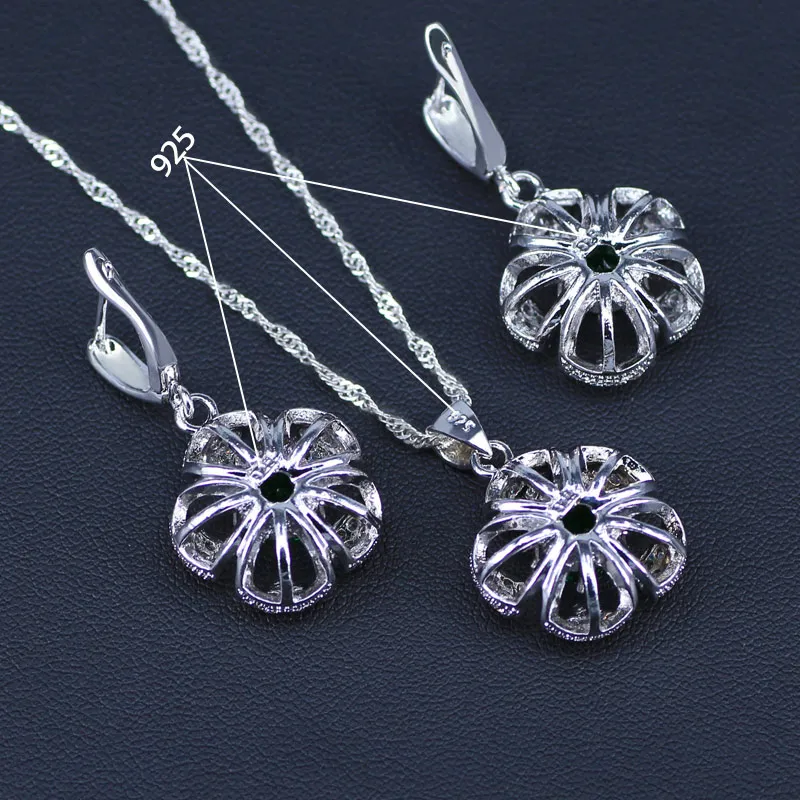 Fabulous 4PCS Jewelry Sets 925 Logo Silver Color Green Zircon Earrings Rings Necklace Pendant Bracelets Best Present For Women | Украшения