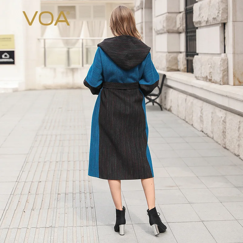 VOA с капюшоном Альпака шерстяное пальто удлиненная шапка ремень халат обёрточная