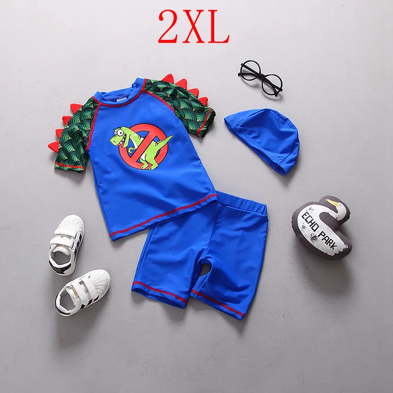 SIZE 2XL Детский купальный костюм из трех предметов; купальный костюм для мальчиков с короткими рукавами и принтом динозавра; UPF50; детский купальный костюм; одежда для купания для малышей - Цвет: SIZE 2XL