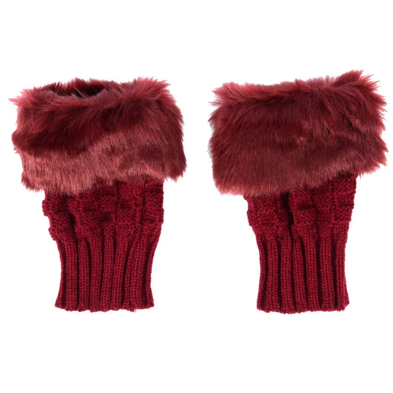 Claret Модные зимние женские перчатки из плюша, искусственный мех, вязанная шерсть, сохраняющая тепло, короткие рукавицы, без пальцев, для девушек, перчатки GDD99 - Цвет: Claret
