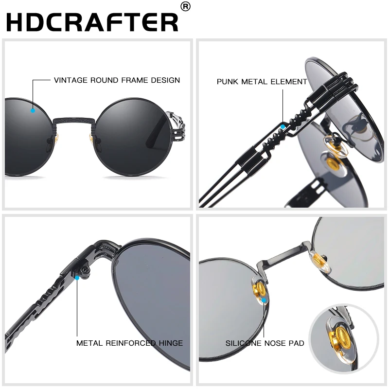 HDCRAFTER Ретро стиль готика стимпанк зеркальные солнцезащитные очки золотые и