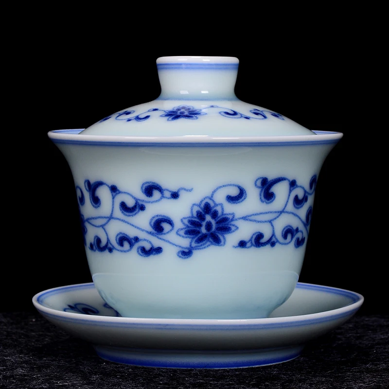 225 мл Цзиндэчжэнь сине-белый фарфор Gaiwan чайный набор кунг-фу посуда для напитков