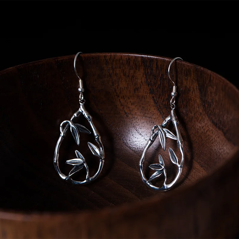 Женские серьги-подвески Flyleaf из серебра 100% пробы с бамбуковыми листьями |