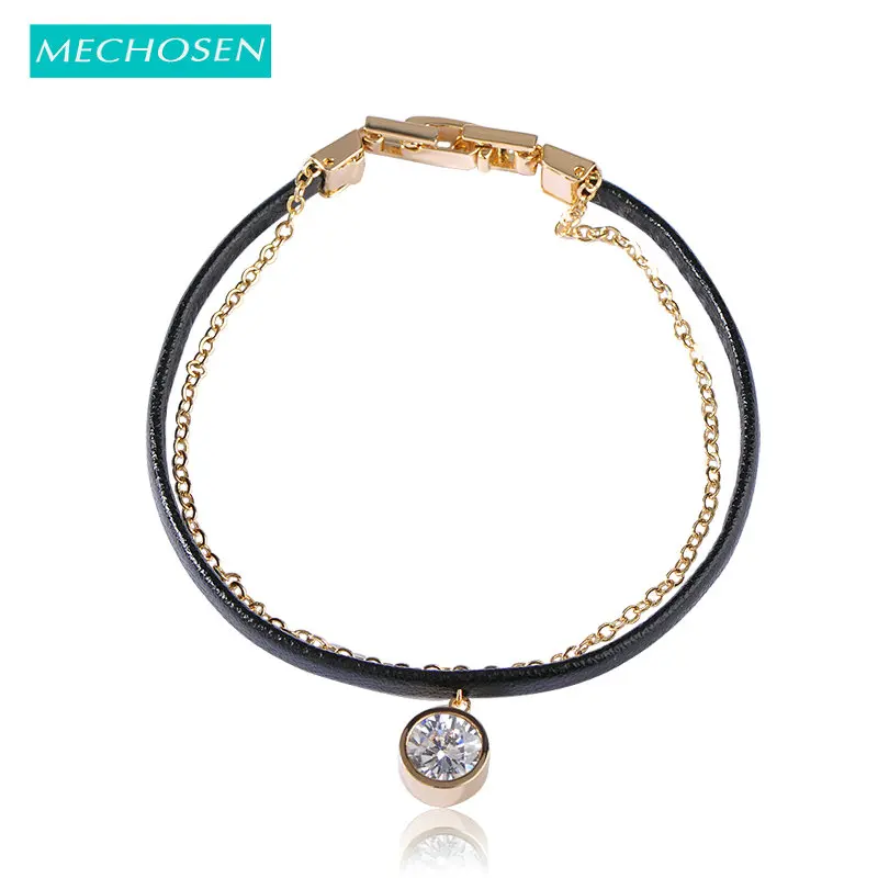 MECHOSEN роскошный браслет с фианитом и для женщин серебряный цвет кожа Pulseira Feminina