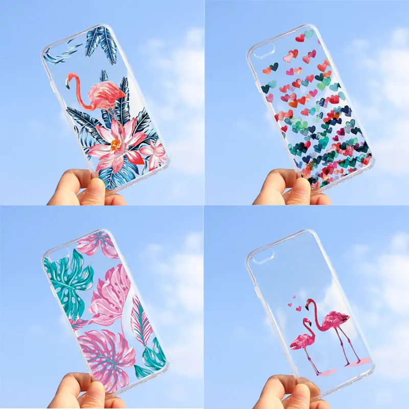 Чехол с изображением фламинго и кактуса для iPhone 7, 8, 6, 6S Plus, X, XR, XS, Max, 5 S, SE, цветочный лист, мягкий прозрачный силиконовый чехол из ТПУ, чехол