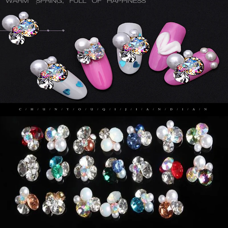 

50pcs/set Multi-color Fancy Metal Jewelry Charms 3D Flower Pattern Charms Rhinestone DIY Nail Art & Phone Jewelry JE206-221