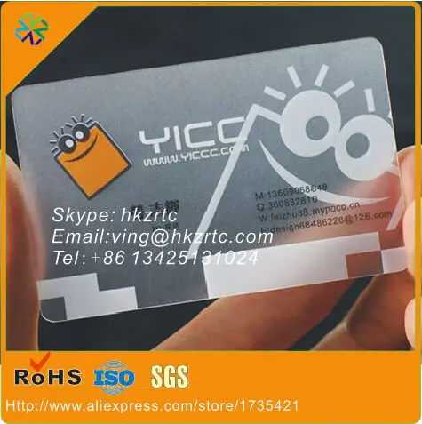 500pcs/lot hard plastic pvc transparent material one side printing transparent business card