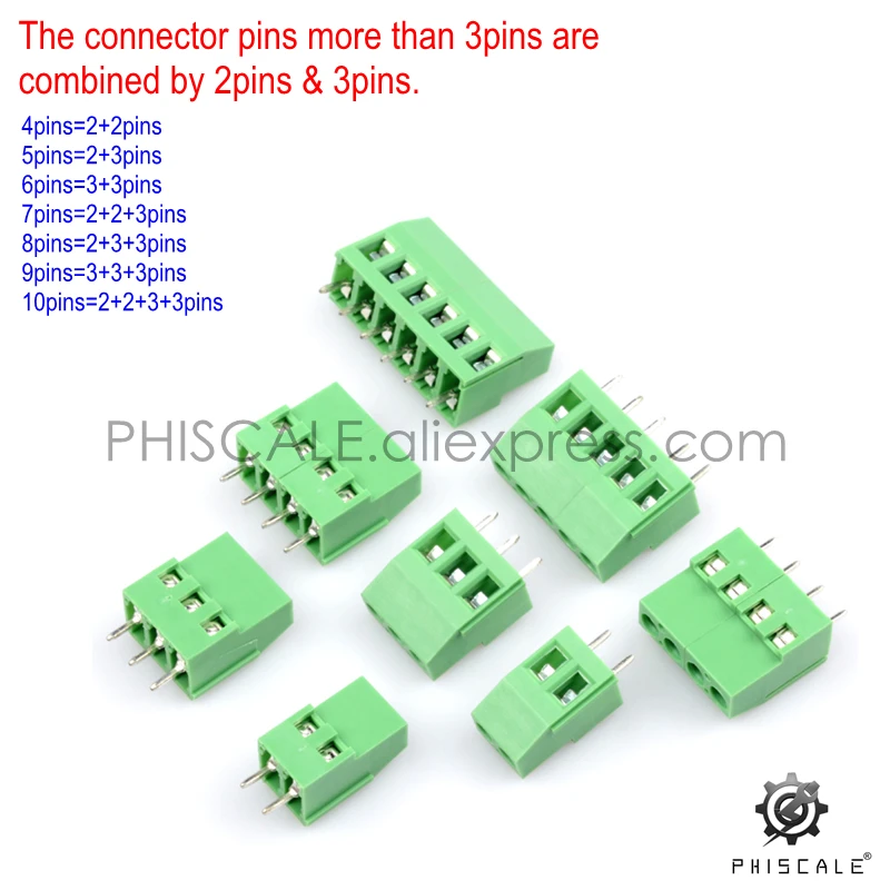 PHISCALE KF129 5 08 мм Шаг 2-10P печатная плата Клеммная колодка соединение 2 контакта 3 300 в 25