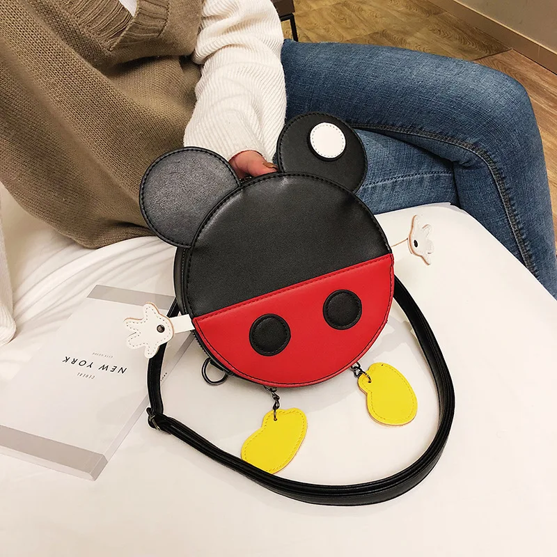 Disney Микки Маус леди мультфильм PU Сумка Круглый Мода Сумка подарки для девочек хранения пакет, косметичка