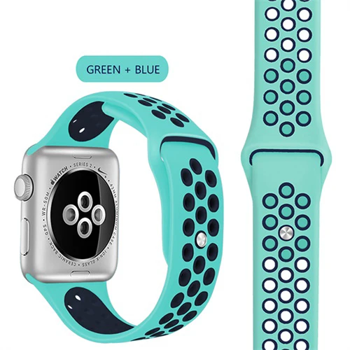 Green Blue Эластичный дышащий Силикон Спортивный ремешок для Apple Watch 5 4 3 2 1 42 мм 38 мм резиновые ремешки для Nike+ Iwatch 4 3 40 мм 44 мм - Цвет ремешка: Green Blue