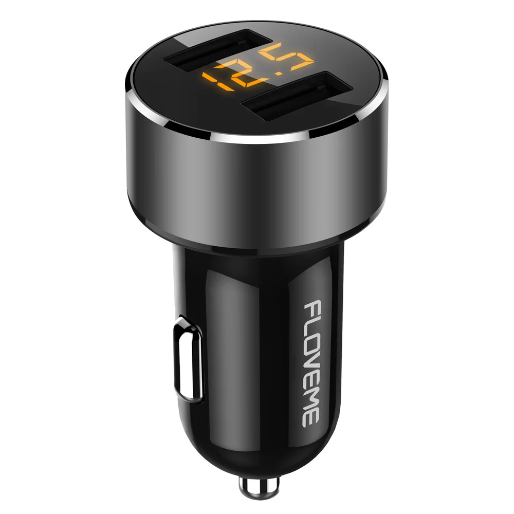 Black FLOVEME 18 Вт USB Автомобильное зарядное устройство для iPhone Xiaomi 3.6A Быстрая зарядка для мобильного телефона samsung двойной порт светодио дный светодиодный цифровой дисплей автомобильное зарядное устройство - Тип штекера: Black