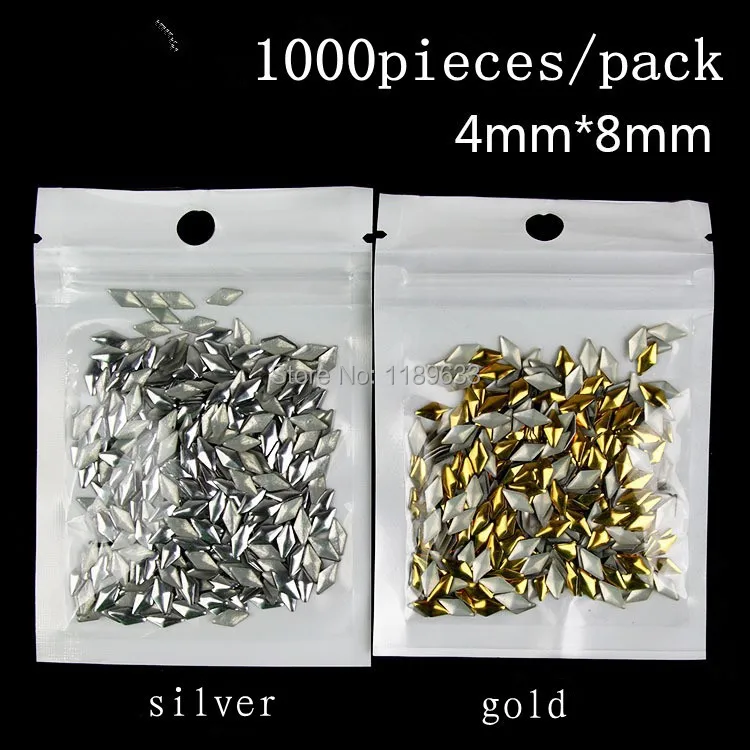 1000PCS/pack 3D Design Nail Art Decoration Rhombus Metallic Gold &ampSilver Studs Tips DIY nail art tools | Красота и здоровье