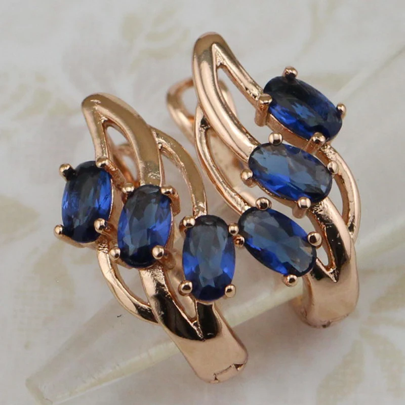 Классическая Магия приятно London синих камней cz Серьги-кольца желтый золотой