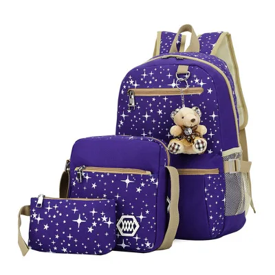 Purple Gypsophila рюкзак с принтом, новинка, 3 шт./набор, холщовые школьные сумки, Женский Повседневный студенческий рюкзак для путешествий для девочки-подростка - Цвет: Purple