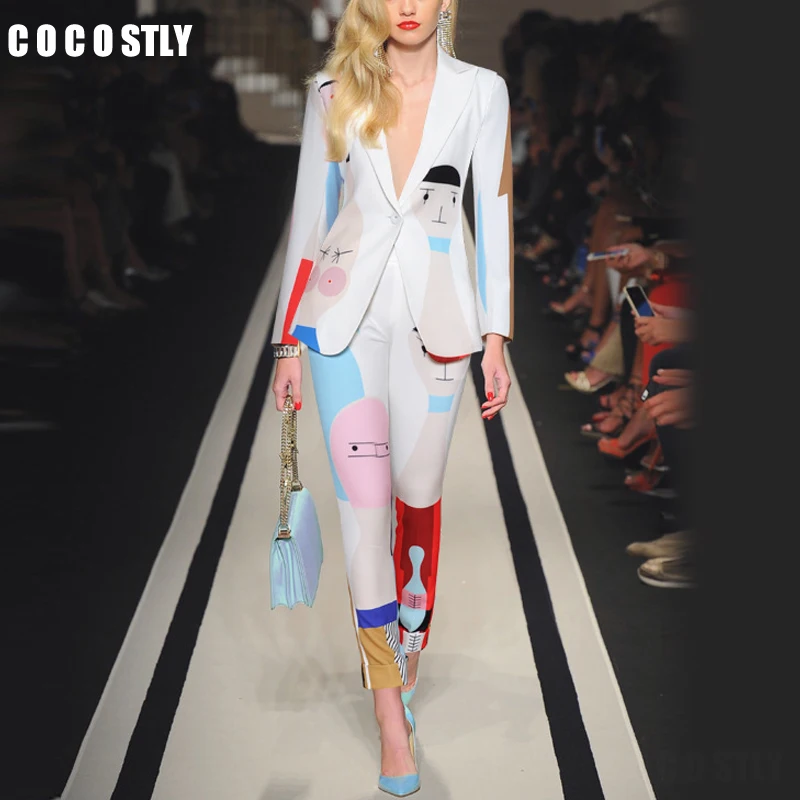 Женский офисный костюм с длинным рукавом блейзер на одной пуговице