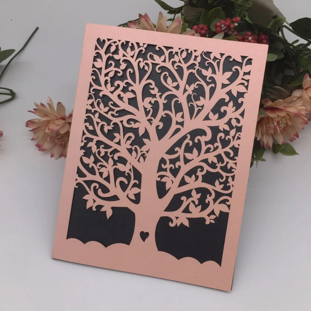 

50pcs/lot Hollow Laser Cut Wedding Invitations Cards Design for Bridal Shower Birthday Graduation Greeting Cards Valentine's Day