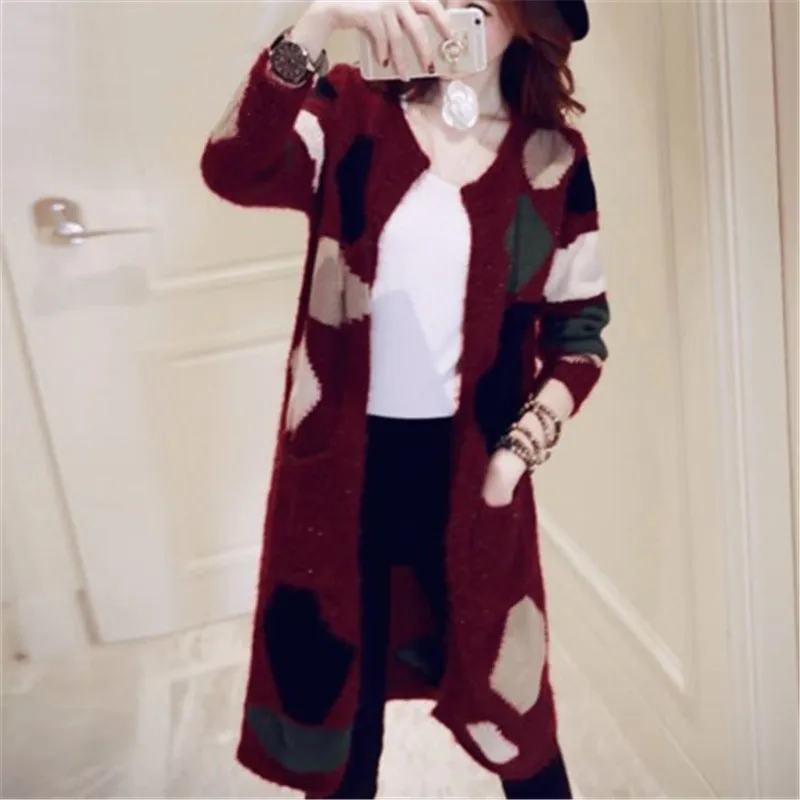 Женский длинный вязаный кардиган повседневный свободный мохеровый свитер