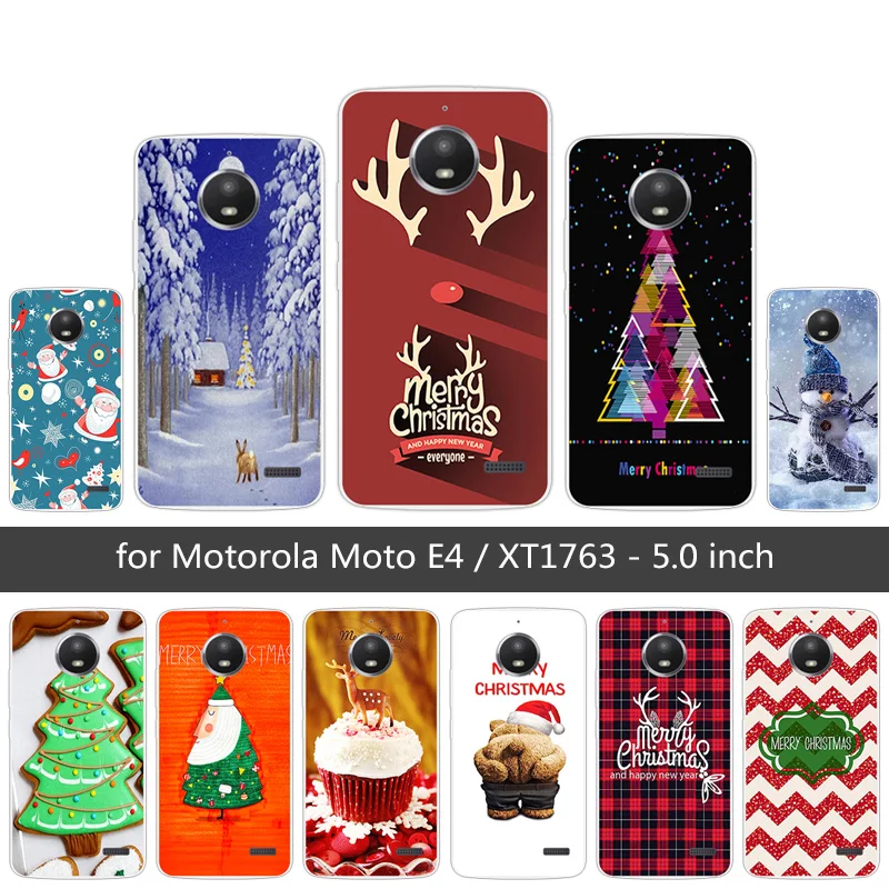TPU Merry Christmas Case For Moto E4 5.0&quot Funda Motorola XT1766 XT1763 Transparent Silicone DIY Capa for |