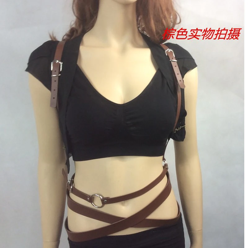 Женский кожаный ремень на подтяжках в готическом стиле сексуальный пояс панк 100%