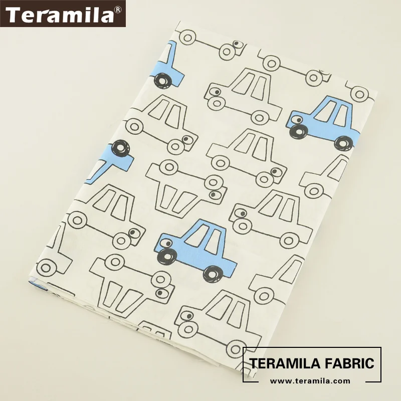Teramila хлопок Ткань мягкий мультфильм синий и белый автомобили конструкций twill жир