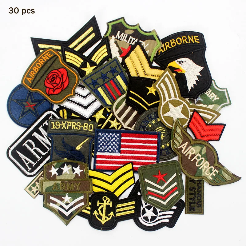 

30pcs/Set Mixed Troops Army Patches Badge Military Embroidery Stickers Iron on for Clothes Jacket Jeans Applique