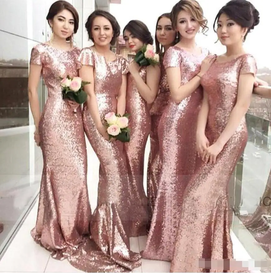 Розовый Русалка скромные платья для подружки невесты Одежда с длинным рукавом