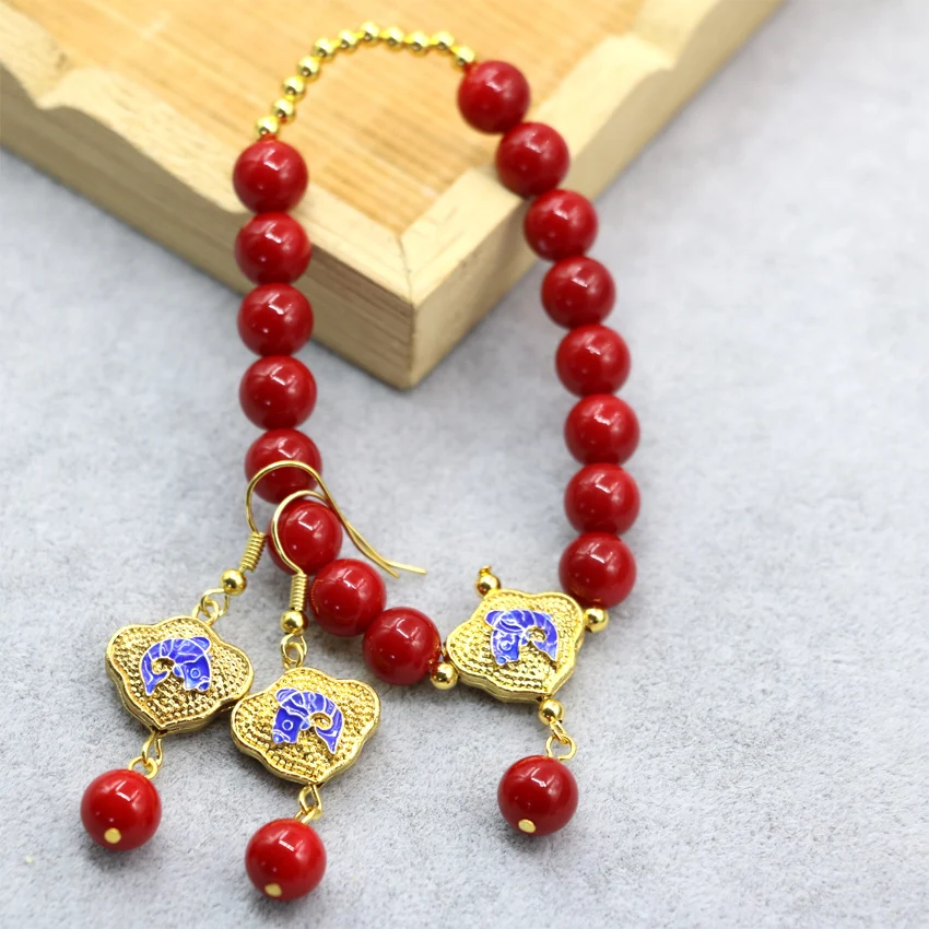 Новое поступление красные искусственные коралловые серьги браслет 8 мм женские