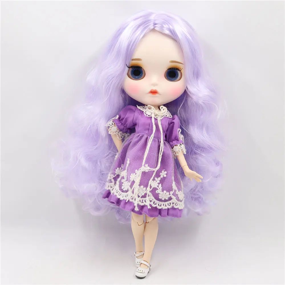 1/6 Blyth кукла белая кожа соединение тела фиолетовые волосы новое матовое лицо с бровями блеск для губ. № BL1017/6005