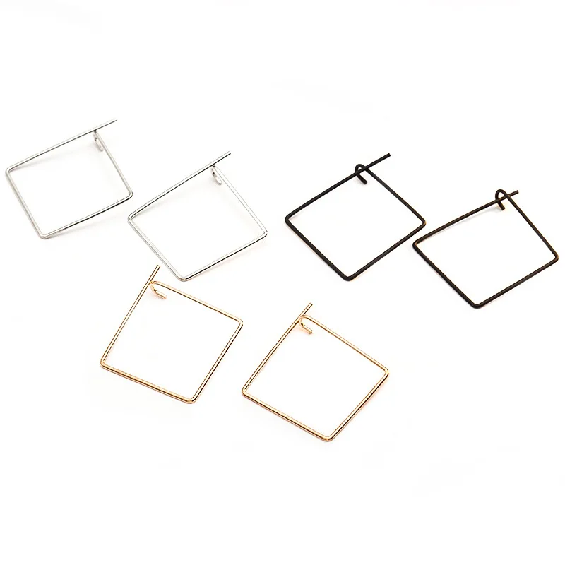 Золотые серебряные черные квадратные серьги кольца простые петли женские