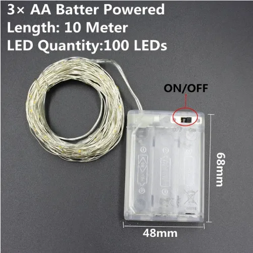 AA Battery-10M 1/2/5/10 м светодиодный гирлянды рождественские гирлянды огни Батарея питание для год Свадебная вечеринка украшения - Испускаемый цвет: AA Battery-10M