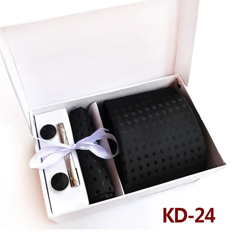 KD24 Новинка, модный галстук, набор, полиэстер, шелк, 8 см., галстуки в горошек, мужские галстуки для мужчин, галстук, платок, запонки, подарочная упаковка, KD01 - Цвет: KD24