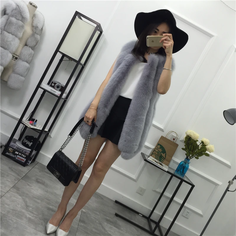 Жилет из натурального Лисьего меха для женщин роскошные меховые куртки серого