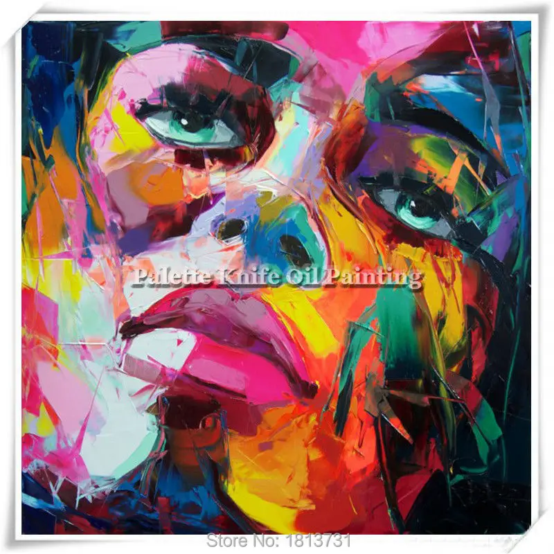 

Portrait Face Oil painting Palette Knife Impasto figure canvas Hand painted Francoise Nielly Wall Art Pictures for living room 6