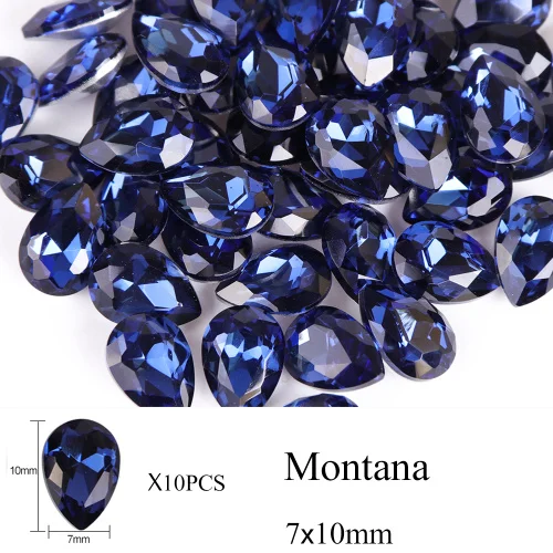 Montana 7x10mm 10 шт капли воды, стразы для дизайна ногтей, хрустальные камни, 10 цветов, 7x10 мм/6x8 мм, блестящие DIY Подвески, украшения для дизайна ногтей TR030 - Цвет: Montana 7x10mm