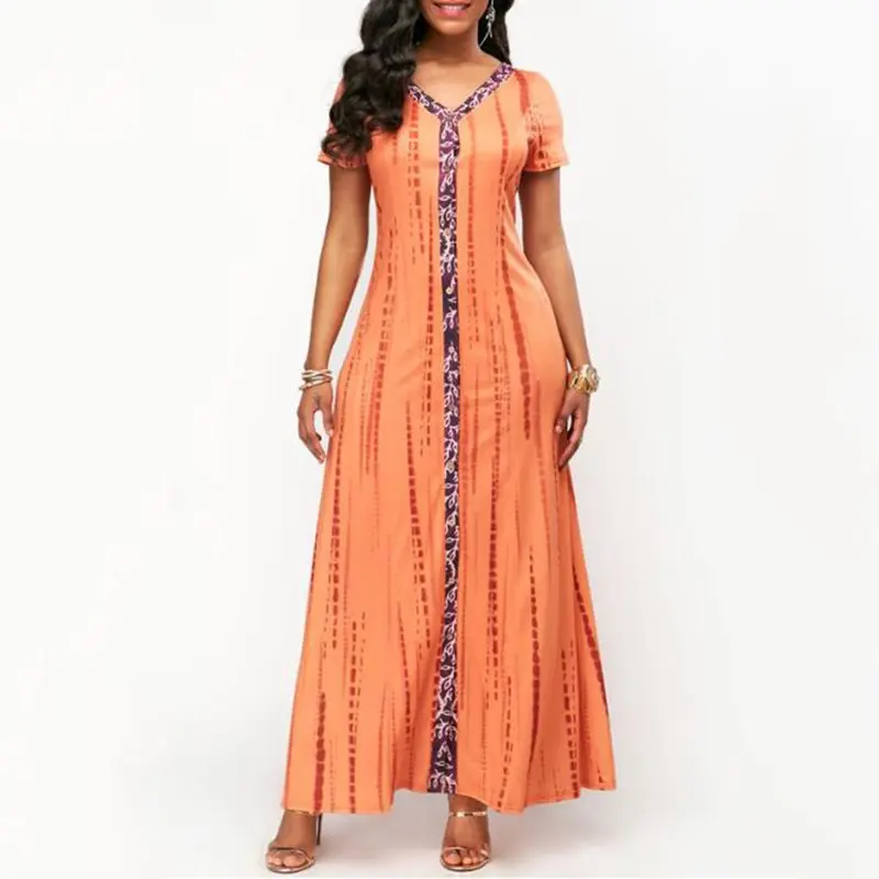 Summer Plus Size African Maxi Dress Women Ethnic Fashion Print Big Swing Street Casual Robe Elegant High Waist Blue Long Dresses | Женская