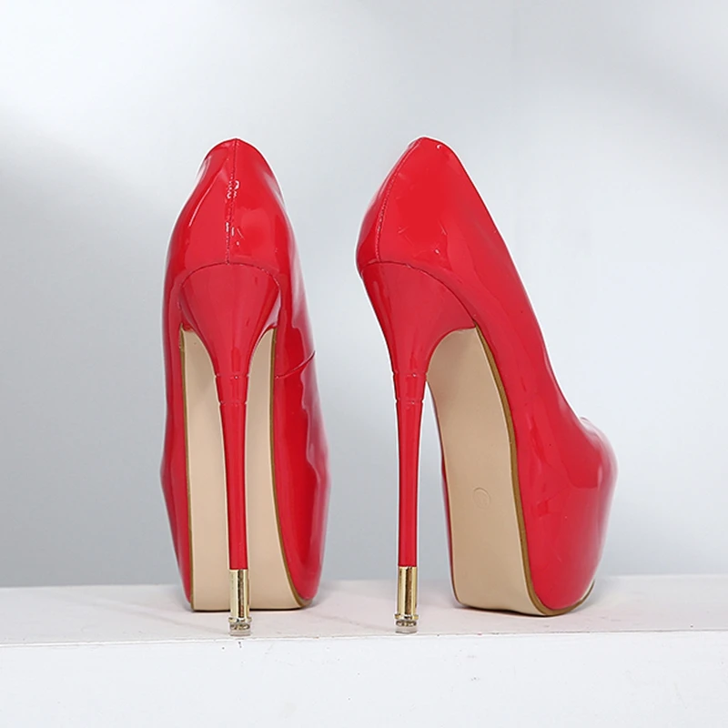 DiJiGirls 2021 New Womens Super High Heels Night Club Pumps 16 cm High-heeled Shallow Mouth Stiletto Patent Leather Single Shoes
